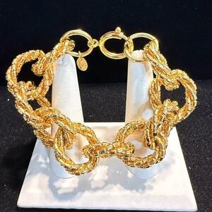 Vintage Signed Erwin Pearl Gold Tone Heavy Link Beaded Statement Bracelet